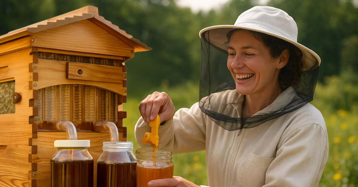 Flow Hive Bienenstock-Starter-Set, automatische Bienenstöcke aus Holz mit Beobachtungsfenster und 7 Waben-Honigrahmen, für Anfänger, Bastler, Hinterhof-Imkerei 51*41*69CM/20.08*16.15*27.17IN