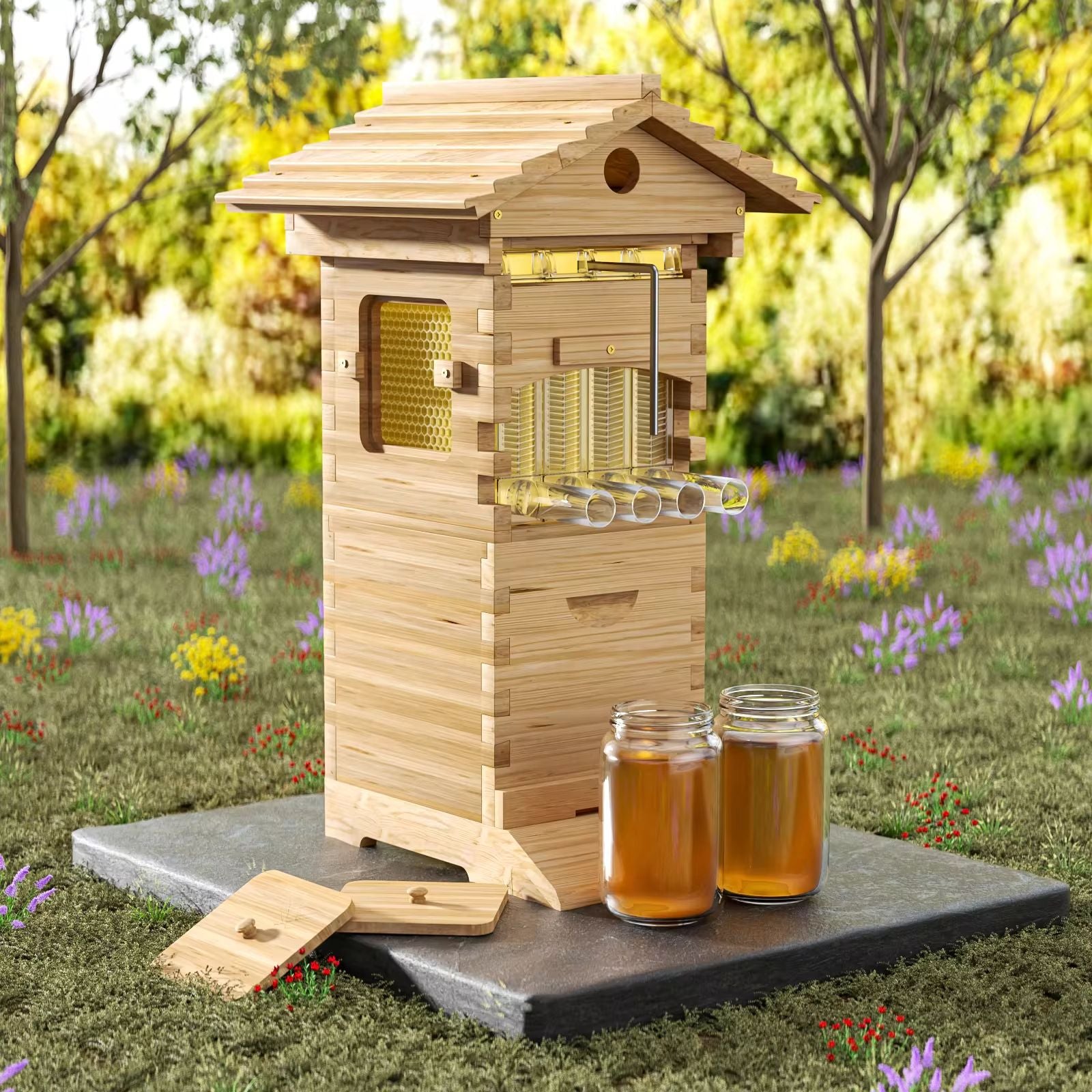 ApiaryPro Small Automatic Flow Bee Hive – 6 Frame Cedar Beekeeping Starter Kit with Honey Spout for Beginners