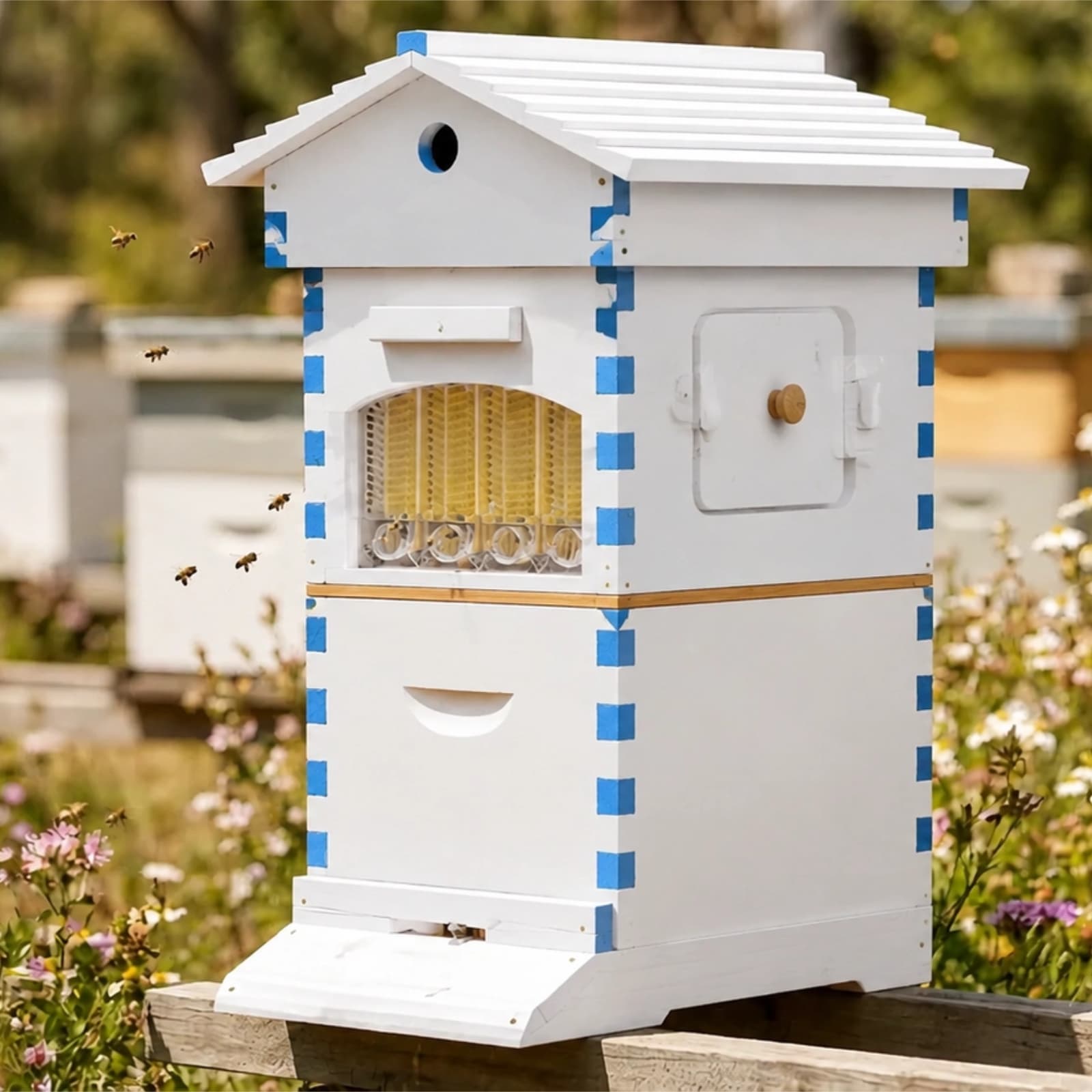 SkogHive Small Automatic Flow Bee Hive with Honey Spout - 4 Frame Cedar Wood