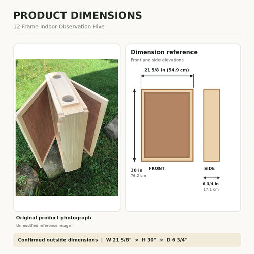 12-Frame Indoor Observation Hive – Wooden Beehive with Dual Plexiglass Viewing Doors